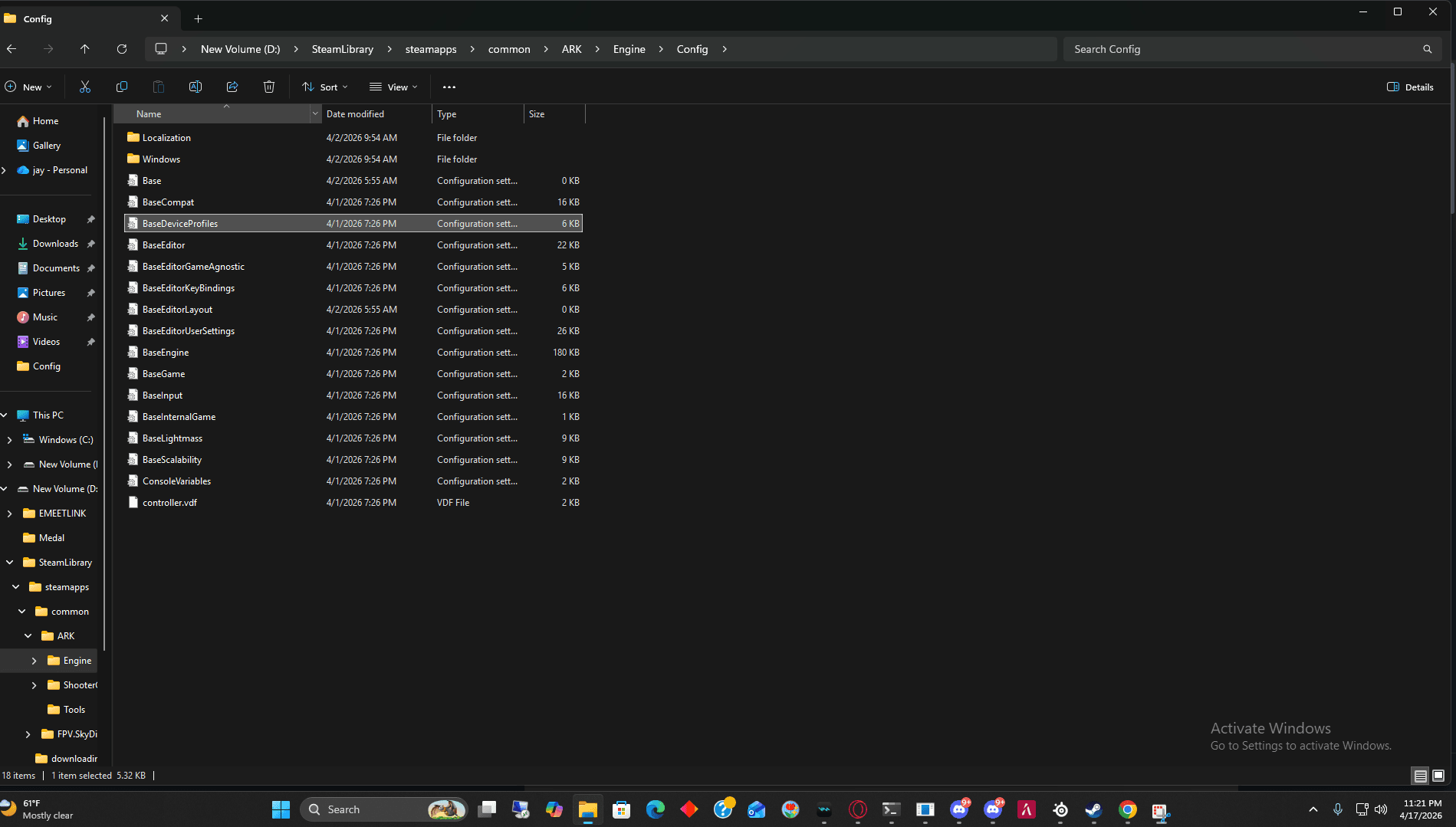 BaseDeviceProfiles.ini location in ARK Engine Config folder